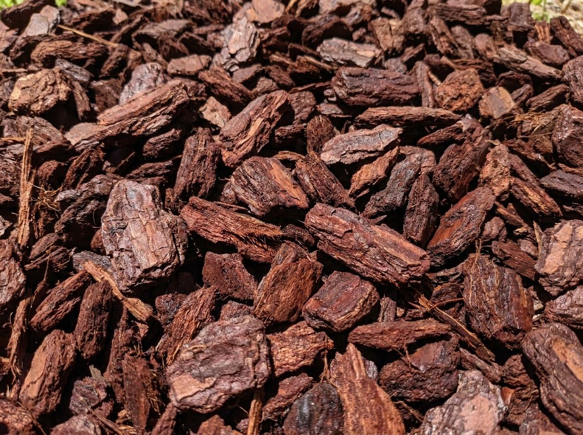 Close-up of pine bark mini nugget mulch delivered in Tampa